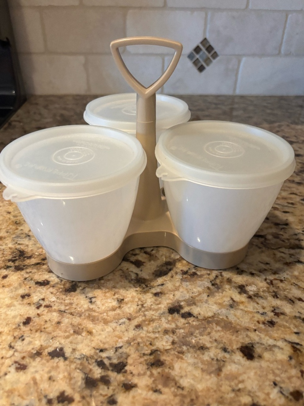 Tupperware Vintage Condiment Caddy Trio with Handle  and Lids 757-10